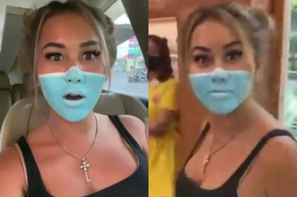 Captura de pantalla de video viral de Influenciadores entran a supermercado en Bali con tapabocas pintados