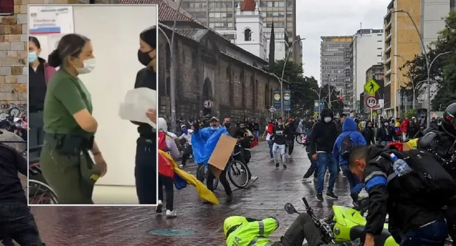 Patrullera de Policía narra la violencia de los vándalos en las marchas del paro nacional en Bogotá