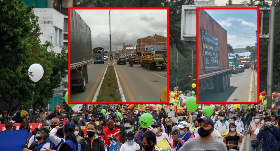 Camioneros de Colombia paralizan vías durante las marchas del Día del trabajo y paro nacional del 1M.
