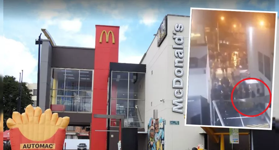 Captura de pantalla de videos de Twitter que evidenciarían saqueo en restaurante McDonald’s del norte de Bogotá, en Cedritos, la noche del primero de mayo de 2021.