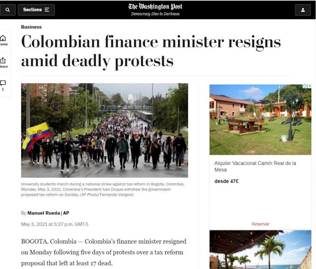 The Washington Post / Manifestaciones en Colombia.