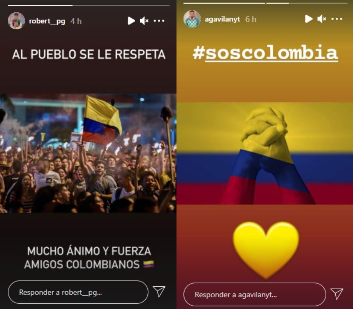 Historias de Instagram sobre Colombia de Robert Pg y Papi Gavi