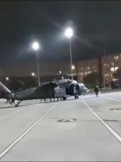 Helicóptero de la Policía, que aterrizó anoche en el Colegio Claretiano en Bosa, y la institución dice que no sabía