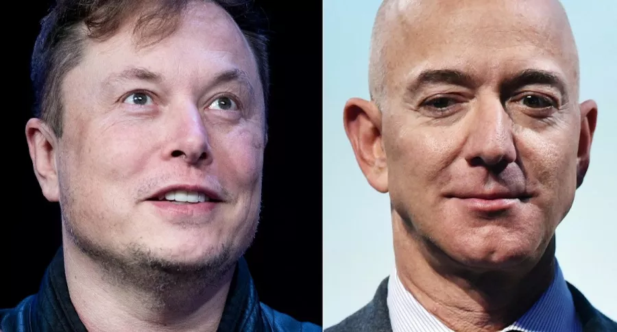Elon Musk (i) y Jeff Bezos, magnates que compiten por colonizar el espacio.