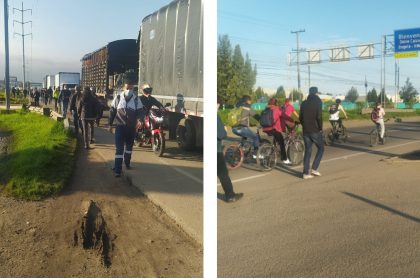 Paro nacional: salida de Bogotá por calle 80, bloqueada por camiones