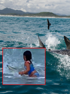 Tiburón y captura de pantalla de video de niña de 6 años tiene espeluznante encuentro con un tiburón