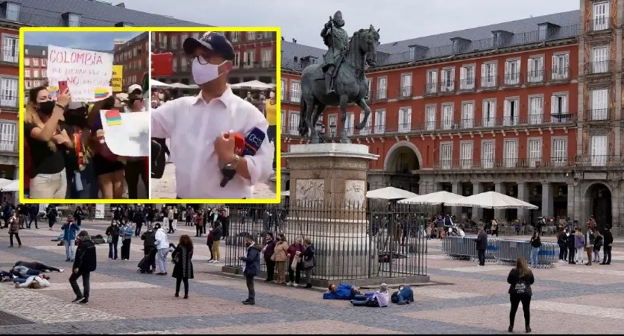 Colombianos protestando contra RCN en Madrid, España