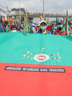Minga Indígena volverá al Cauca pero insiste en diálogo con Iván Duque. Mina indígena en Bogotá, octubre 2020.