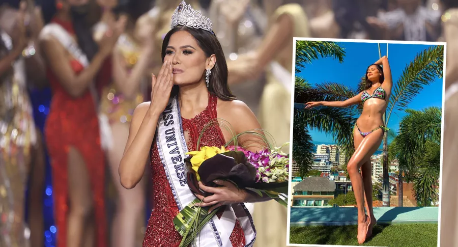 Montaje con foto de Miss México, Andrea Meza, luego de ser coronada Miss Universe 2021 en el Seminole Hard Rock Hotel & Casino (Miami, Estados Unidos), el 16 de mayo 2021, y una imagen tomada de su cuenta de Instagram. Ilustra nota con recopilación de mejores fotos de la nueva soberana universal de la belleza.