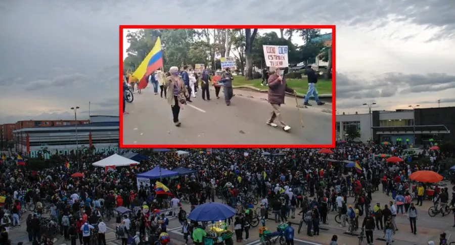 Videos de la cuchimarcha en Bogotá, en la que adultos mayores apoyaron a los jóvenes.
