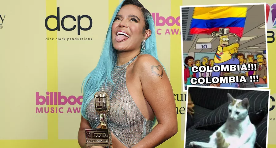 Karol G posa luego de recibir el premio a mejor artista latina en los Billboard Music Awards 2021, el 23 de mayo, en el teatro Microsoft de Los Angeles, California. La colombiana, junto a Bad Bunny, fue protagonista de los memes de la ceremonia gracias a su vestido transparente.