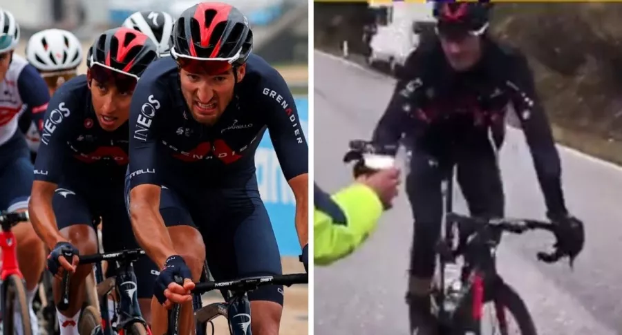 Gianni Moscon tomando cerveza durante la etapa reina del Giro de Italia