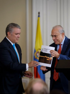 Iván Duque y José Angel Gurría, ilustra nota de Duque agradece a secretario general de OCDE por aplacar debates violentos