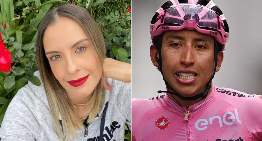 Laura Acuña casual y Egan Bernal en el Giro de Italia 2021, ilustran nota sobre piropo de la presentadora a madre del ciclista, pues cree que ella parece la hermana de él.
