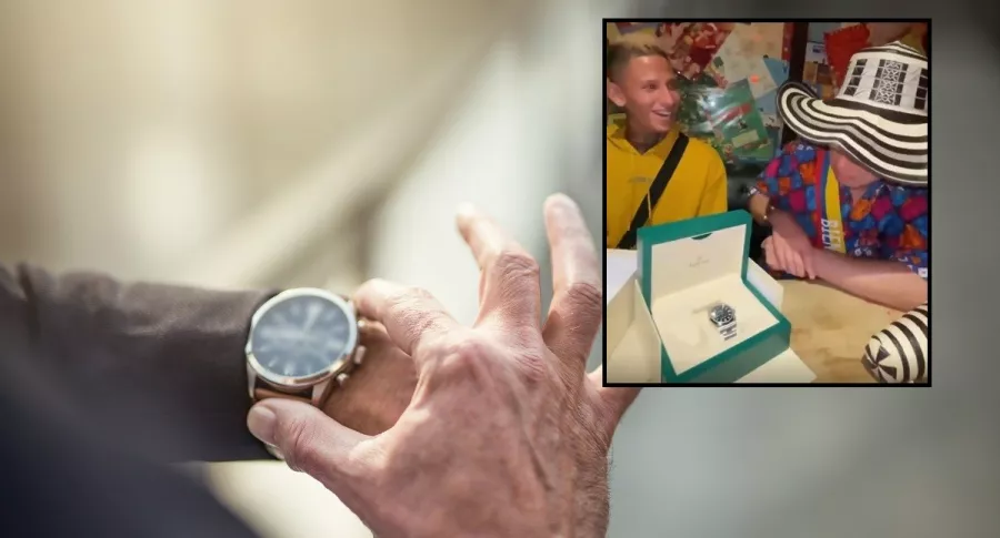 Imagen ilustrativa de hombre mirando un reloj y de 'la Liendra' y 'Luisito Comunica' con un Rolex, a propósito de cuánto vale un Rolex en Colombia y famosos que han comprado uno.