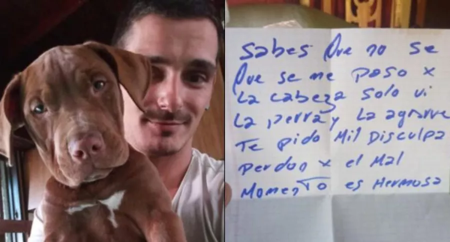 Martín Masi y su perra, que fue robada y luego devuelta con una nota pidiendo perdón