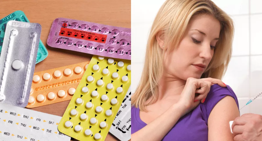 Imagen de anticonceptivos y mujer vacunándose, a proposito de si es peligro mezclar las dosis