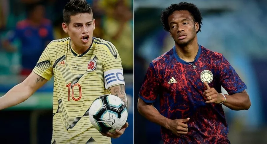 James Rodríguez y Juan Guillermo Cuadrado en la Selección Colombia, a propósito de que periodista de Caracol habló de 'pulla' de Cuadrado a James.
