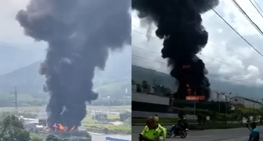 Fotos de referencia con capturas de pantalla del incendio en Girardota, Antioquia, por explosiones en fábrica de Invesa (videos)