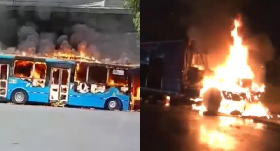 Nueva jornada de disturbios en Cali dejó dos vehículos incinerados.