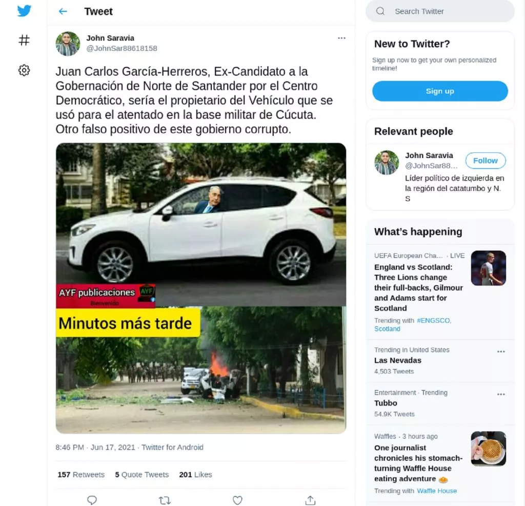 Fake News sobre carro bomba en Cúcuta.