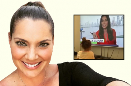 Jessica de la Peña en selfi y en Noticias RCN, a propósito de tierna reacción de su hija Luna cuando la vio en televisión.
