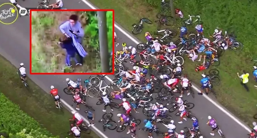 Caída en la etapa 1 del Tour de Francia, en la que una mamá salvó a su hijo de que lo estrellaran