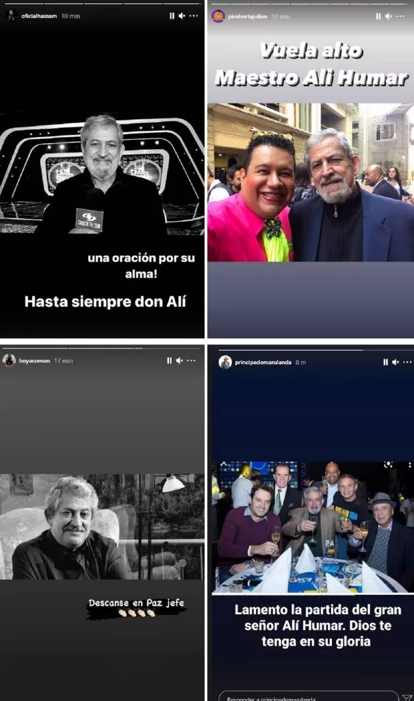 Capturas de pantalla historias Instagram oficialhassam/boyacoman/pirobertajulian/principedemarulanda.
