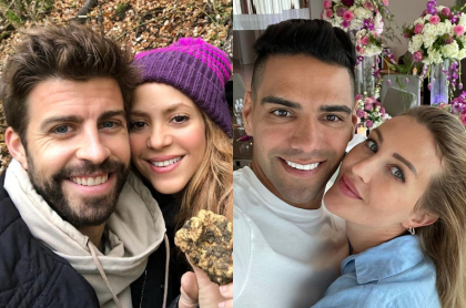 Fotos de Shakira con Gerard Piqué y de Falcao con Lorelei Tarón, en nota de colombianos famosos con parejas extranjeras.