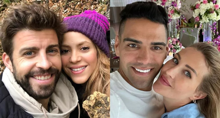 Fotos de Shakira con Gerard Piqué y de Falcao con Lorelei Tarón, en nota de colombianos famosos con parejas extranjeras.