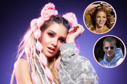 Mariana Gómez, en 'La reina del flow', y Shakira y Justin Bieber, a propósito de que la actriz contó que es fan de ellos, que su peor regalo fue a Miami y otros datos que no sabes de ella (fotomontaje Pulzo).