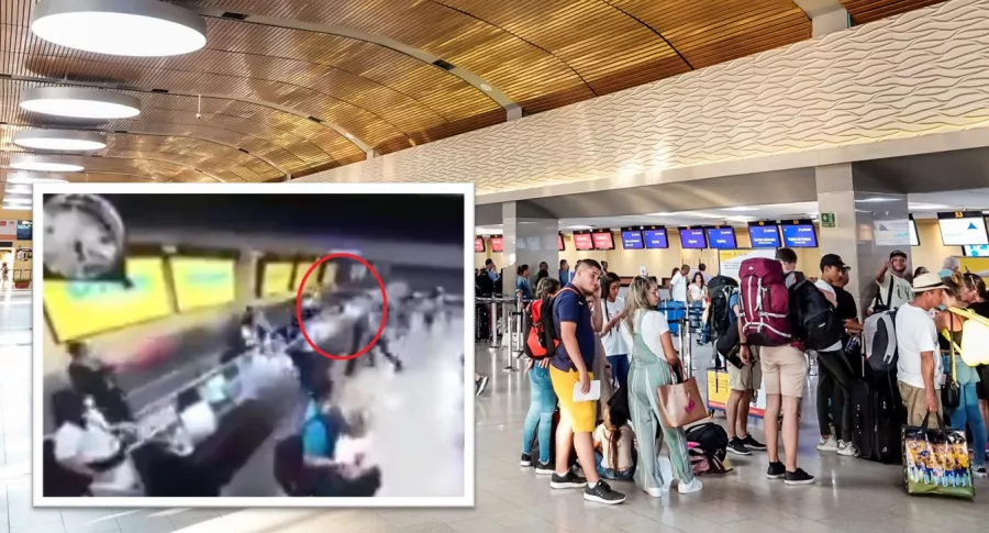 Imagen de referencia del aeropuerto de Cartagena y el taque de viajero a pantalla de Viva Air 