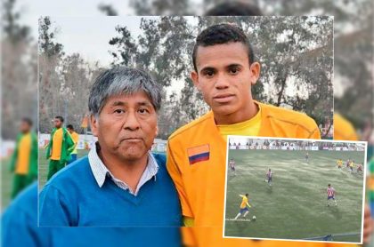 Montaje con foto de Luis Díaz, goleador de la Copa América 2021, durante la Copa América de los Pueblos Indígenas, y captura de pantalla de uno de los partidos de esa edición que se jugó en 2015 (recuadro inferior derecho).