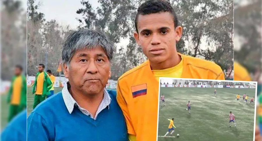 Montaje con foto de Luis Díaz, goleador de la Copa América 2021, durante la Copa América de los Pueblos Indígenas, y captura de pantalla de uno de los partidos de esa edición que se jugó en 2015 (recuadro inferior derecho).