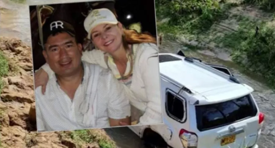 Imagen de la camioneta en donde iban el concejal Wilmar Alexánder Valencia y su esposa, Blanca Arismendi, cuando fueron arrastrados en Antioquia
