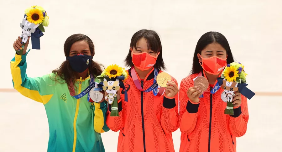 Imagen de premiación en Juegos Olímpicos, que ilustra nota; Juegos Olímpicos Tokio 2020: ganadoras de Skate son niñas de 13 años