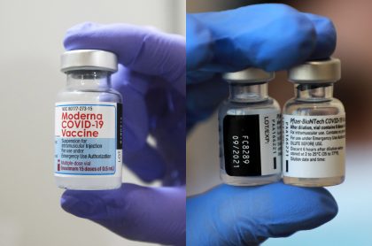 Foto de vacunas de Moderno y de Pfizer, a propósito de que subieron de precio