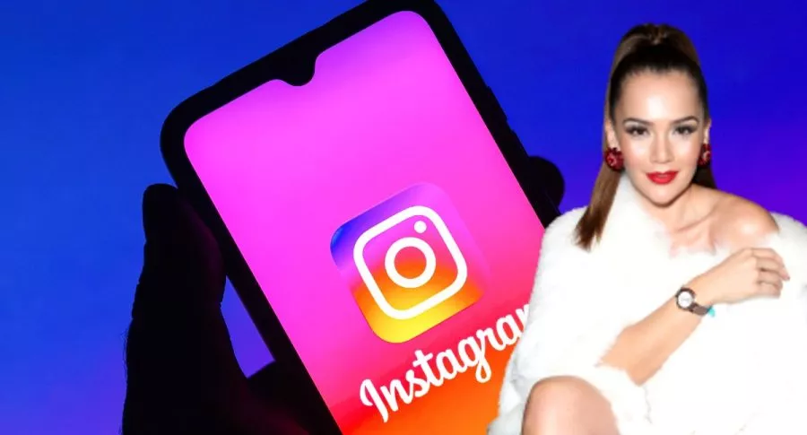 Lina Tejeiro y celular con aplicación de Instagram, a propósito de extraño aviso que está apareciendo al buscar a la actriz en esa red social (fotomontaje Pulzo).