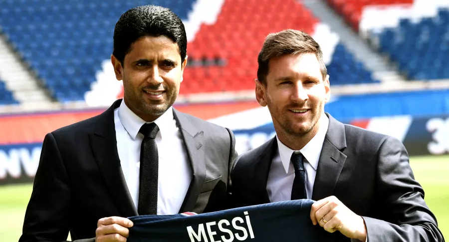 ¿Quién es Nasser Al-Khelaifi, presidente del PSG que fichó a Lionel Messi?. Imagen del directivo y el jugador.