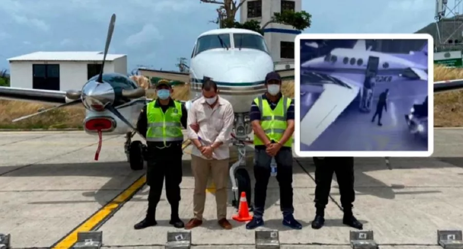 Imagen del momento en que cargan droga al avión y de las dos personas capturadas cuando iban en la aeronave