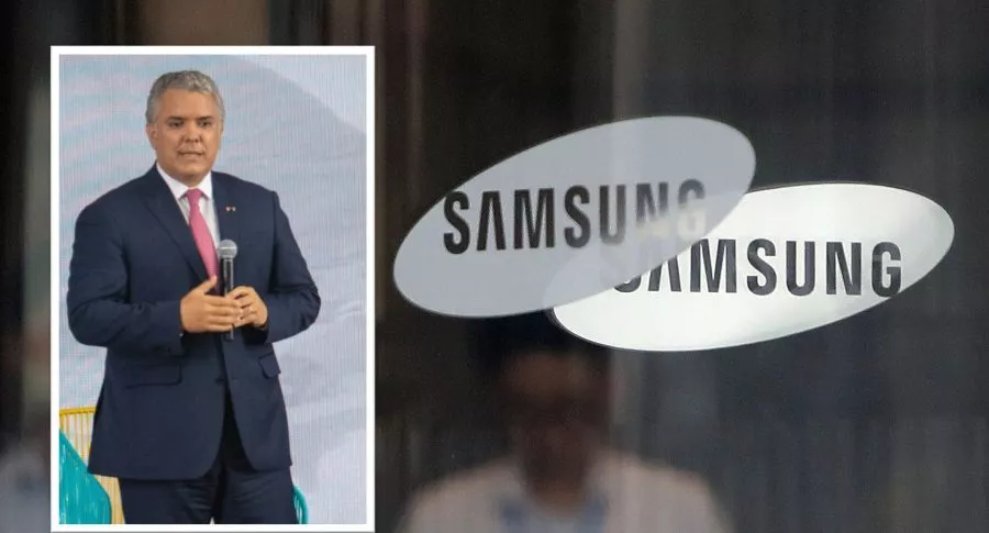 Presidente Iván Duque y logo de Samsung, empresa con la que se reunirá en Corea del Sur