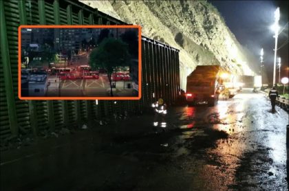 Imagen de la emergencia en vía al Llano, por caída de una roca, que afectó a Transmilenio