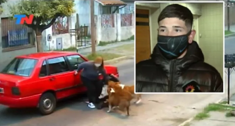 Imagen del joven que defendió a mujer del ataque de perros pitbull en Argentina