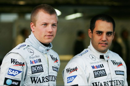 Imagen de corredores de Fórmula 1 que ilustra nota: Kimi Raikkonen, excompañero Juan Pablo Montoya, se retira