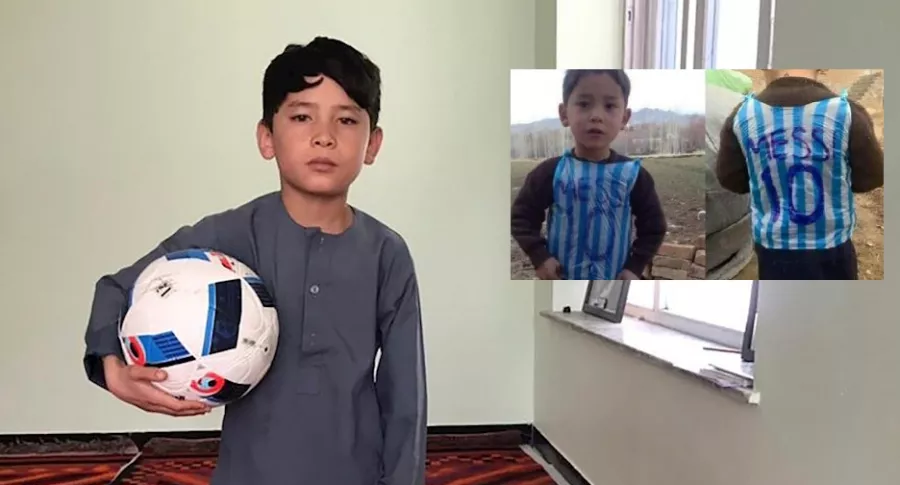 Niño afgano viral por camiseta de Messi con bolsa ruega que lo saquen del país