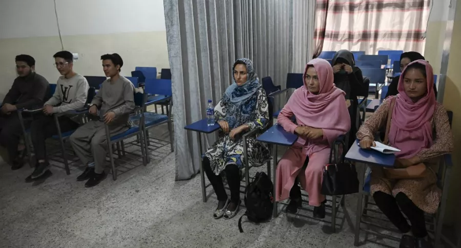 Talibanes en Afganistán separan a mujer universitarias de hombres con cortinas