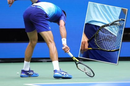 Novak Djokovic rompió su raqueta en la final del US Open ante Danil Medvédev. Fotomontahe: Pulzo.