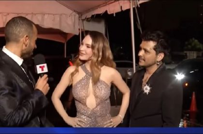 Christian Nodal y el momento en que presentador de Telemundo saluda de beso a Belinda en los Billboard