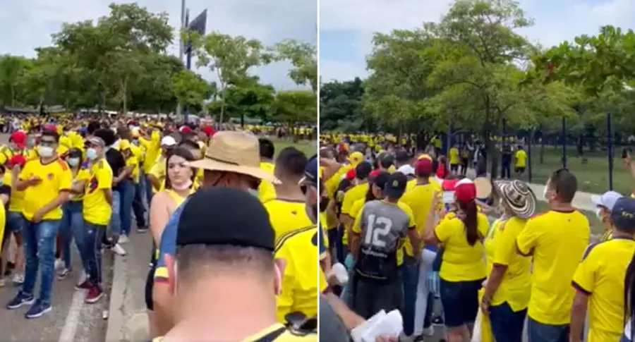 Hinchas de Colombia antes del partido ante Brasil en Barranquilla, en el que detectaron 9.292 boletas falsas.