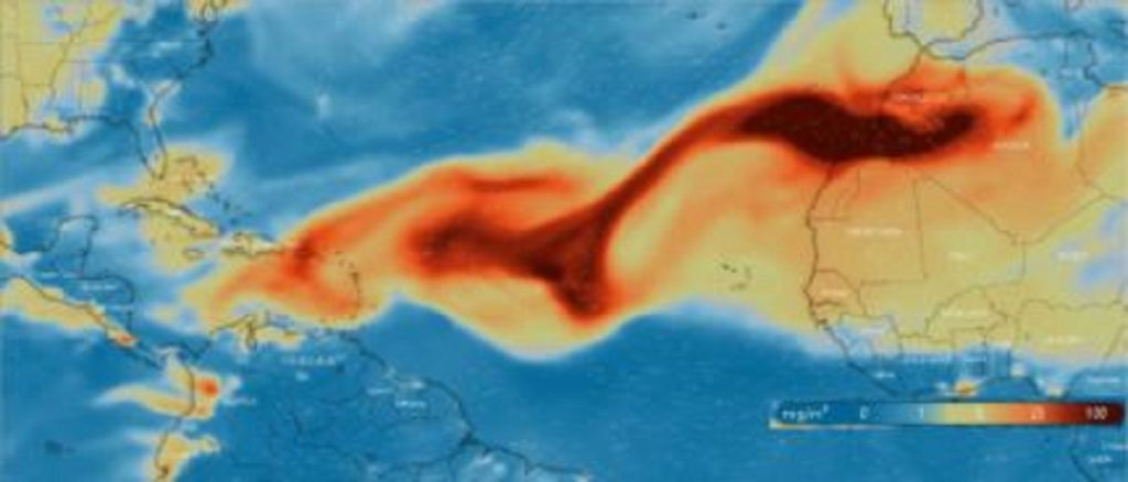 El mapa del Ideam muestra el viaje de la nube de azufre hasta el mar Caribe